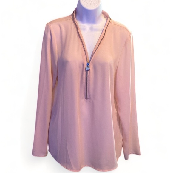 Michael Kors Sheer Pink and Silver Tag Zipper Top - Picture 3 of 7